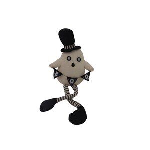 Debi Lilly Ghost BOO Shelf Sitter Stuffed Canvas White Black Top Hat Banner New